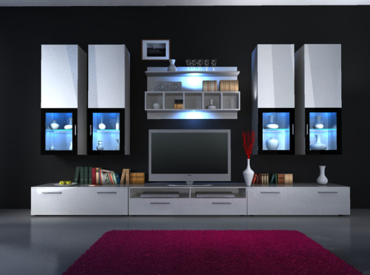 Mueble de salón con armario colgante en alto brillo "elección de color" iluminación LED estante nuevo
