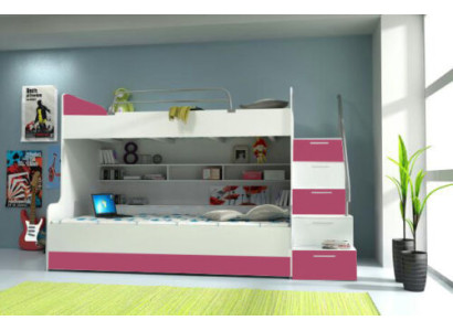 Literas cama infantil juvenil litera litera alta B003 rosa/blanco