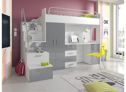 Cama juvenil completa diseño de dormitorio infantil cama armario mesa GRIS