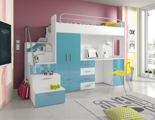 Cama juvenil completa diseño de dormitorio infantil cama armario mesa GRIS