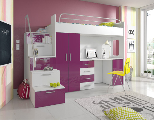 Cama juvenil completa diseño de dormitorio infantil cama armario mesa GRIS