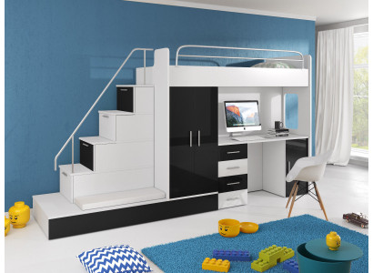 Habitación juvenil cama litera doble escritorio armario RAJ 5S