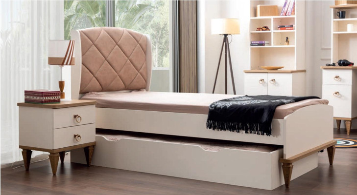 Unisex dormitorio juvenil conjunto cama mesita de noche estante de libros mesa 5 piezas Nuevo