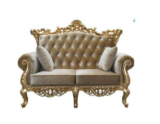 Sofá trono Chesterfield de dos plazas, tapicería real de terciopelo, estilo antiguo.