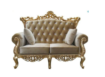 Sofá trono Chesterfield de dos plazas, tapicería real de terciopelo, estilo antiguo.