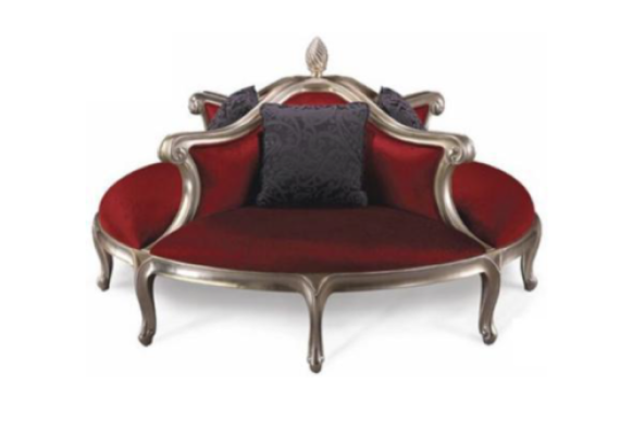 Sofá redondo tapizado Chesterfield de terciopelo de estilo antiguo para 4 personas.