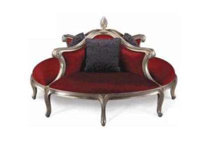 Sofá redondo tapizado Chesterfield de terciopelo de estilo antiguo para 4 personas.