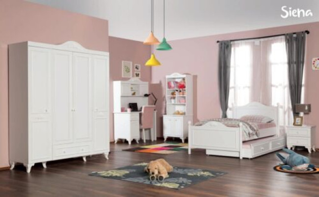 Set de habitación infantil Blanco Elegante diseño de escritorio Librería Muebles de madera Nuevo