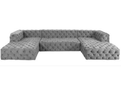 Sofá Chesterfield en forma de U gris XXL grande de tela textil, lujo muebles tapizados.
