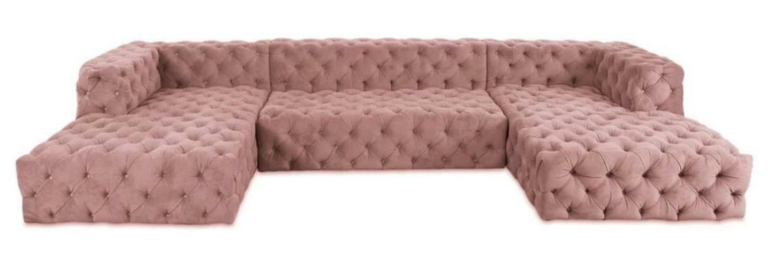 Sofá Chesterfield en forma de U gris XXL grande de tela textil, lujo muebles tapizados.