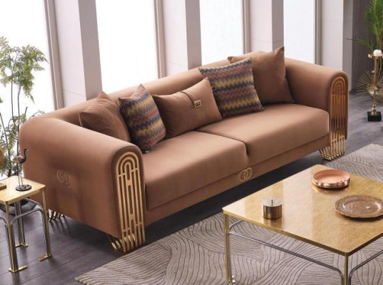 Sofás de lujo modernos de tres plazas de acero inoxidable, muebles tapizados en tela, sofá, sofá.