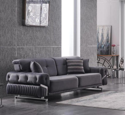 Sofá tapizado de tres plazas de diseñador gris para la sala de estar - moderno.