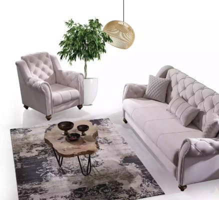 Conjunto clásico de sala de estar 3+1 sofá asiento sofá tapizado nuevo beige.
