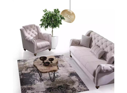 Conjunto clásico de sala de estar 3+1 sofá asiento sofá tapizado nuevo beige.