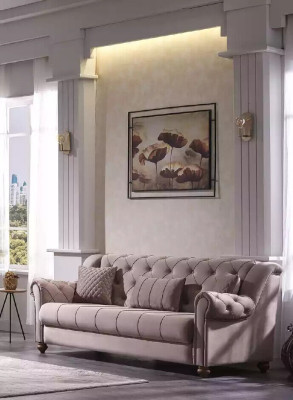 Conjunto clásico de sala de estar 3+1 sofá asiento sofá tapizado nuevo beige.