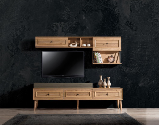 Combinación de muebles de TV, armario de pared, base de TV, marrón, de madera, aparador moderno.