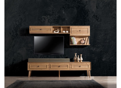 Combinación de muebles de TV, armario de pared, base de TV, marrón, de madera, aparador moderno.