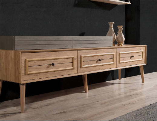 Combinación de muebles de TV, armario de pared, base de TV, marrón, de madera, aparador moderno.