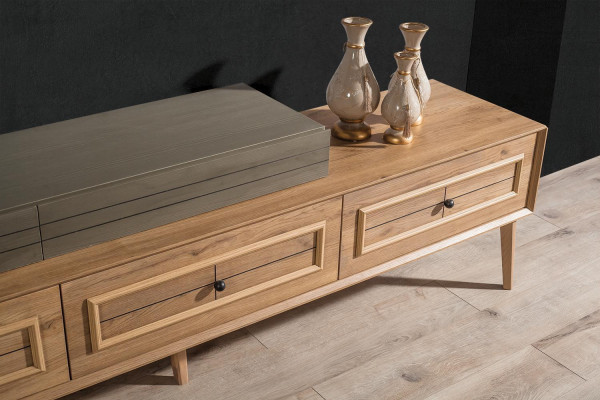 Combinación de muebles de TV, armario de pared, base de TV, marrón, de madera, aparador moderno.
