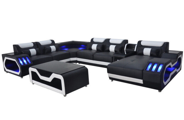 Diseño de asiento de cuero acolchado de esquina para la sala de estar con USB.