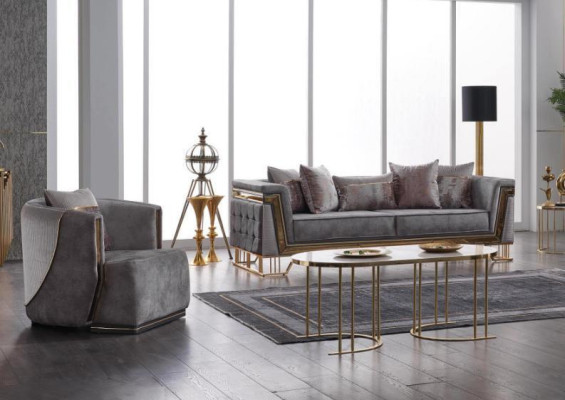 Sofá gris de 3 plazas más 1 plaza con juego de sofás de acero inoxidable y tapizado de sofá de 2 piezas.