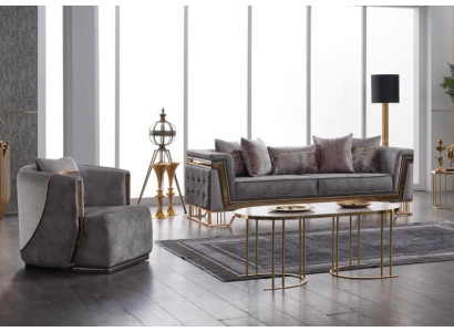 Sofá gris de 3 plazas más 1 plaza con juego de sofás de acero inoxidable y tapizado de sofá de 2 piezas.