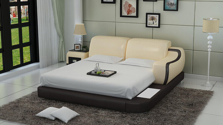 Diseño cama XXL Big Betten Hotel tapizado 200x200 estante multifunción USB cuero