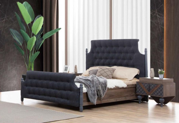 Cama Mesita de noche Cómoda con espejo Dormitorio Juego de 4 piezas Chesterfield