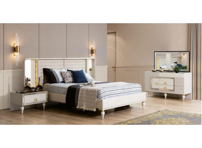 Cómoda de cama 2x mesitas de noche 4 piezas Conjunto de dormitorio Muebles Moderno Lujo Camas Nuevas