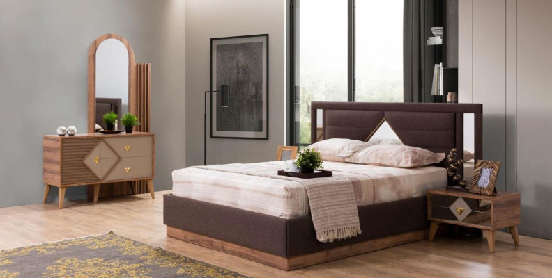Bett Diseño de Dormitorio Muebles de Lujo Cama 2x Mesitas de Noche Armario de 4 piezas