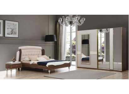 Cama diseño dormitorio muebles lujo 2 mesitas de noche 4 partes armario