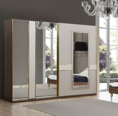 Cama diseño dormitorio muebles lujo 2 mesitas de noche 4 partes armario