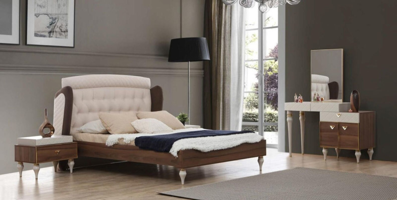 Cama diseño dormitorio muebles lujo 2 mesitas de noche 4 partes armario