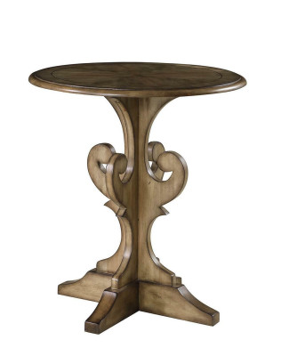 Sofá de madera redonda mesa auxiliar de diseño para sala de estar de casa de campo.