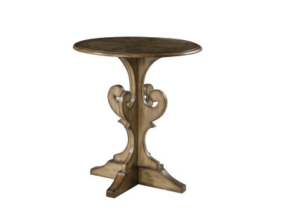 Sofá de madera redonda mesa auxiliar de diseño para sala de estar de casa de campo.