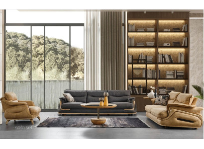 Diseño de conjunto de sofás 4+3+1 de cuero de 3 piezas. Sofá, sofás, sofá.