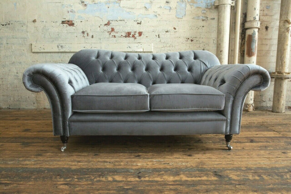 Chesterfield Original Sofá Textil Sofás Sofás Tela Gris 200cm Sofá