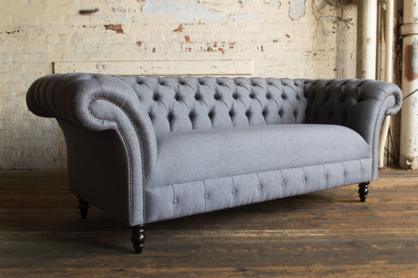 Sofá Chesterfield de 3 plazas tapizado en cuero, sofá de tela de estilo moderno.