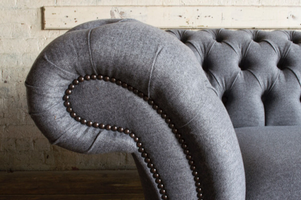 Sofá Chesterfield de 3 plazas tapizado en cuero, sofá de tela de estilo moderno.