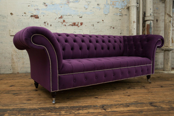 Chesterfield Original Sofá Sofá Textil Sofás Tela Morado 225cm Sofá