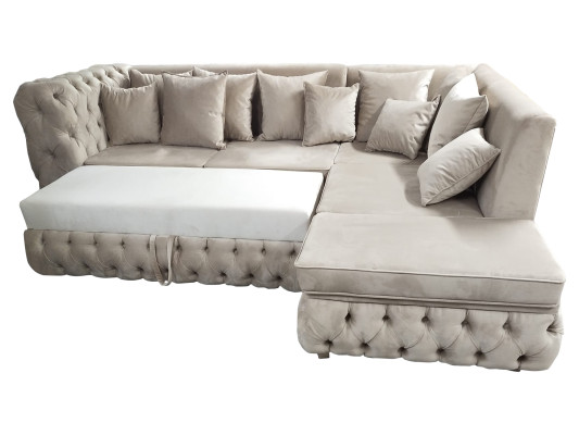 Chesterfield sofá esquinero en forma de L con función de cama en tela de lujo, 340 x 220.