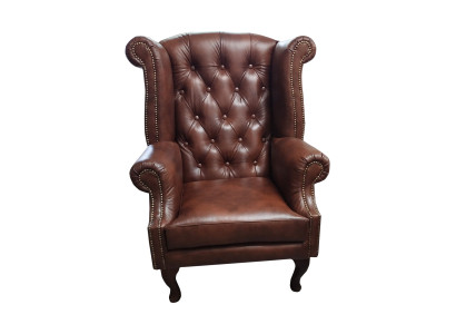 Chesterfield sillón de cuero en marrón moderno de una plaza