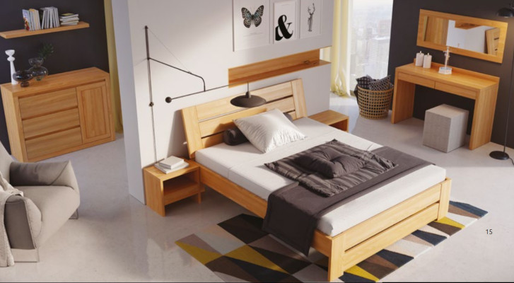Set de dormitorio de 5 piezas. Cama 2 mesitas de noche + tocador con espejo Muebles de madera maciza Nuevos