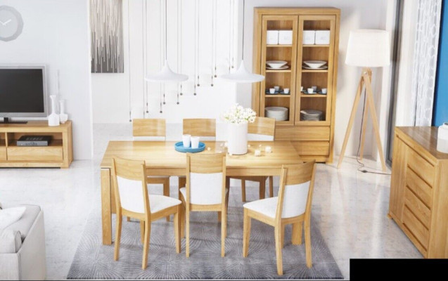 Mesa de comedor de madera con 6 sillas estilo trono, conjunto de sillas de comedor.