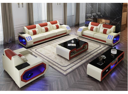 Sofá de cuero Sofá Sofá set 3+1+1 - Sofás de diseño iluminados Nuevos