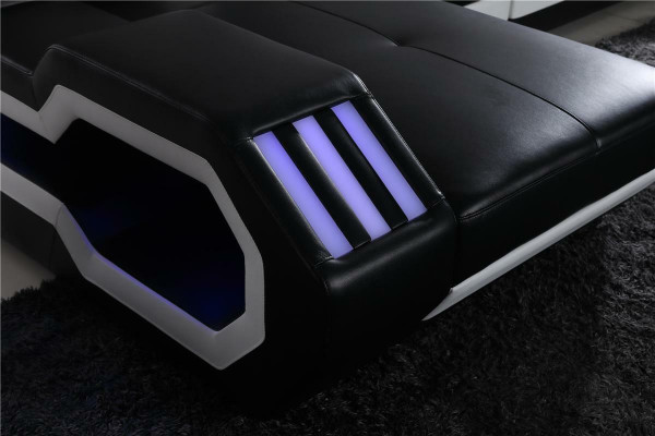Sofá iluminado con LED para sala de estar, sofá de esquina de cuero con asientos acolchados.