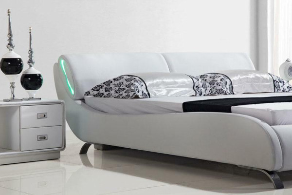 Cama de diseñador Cama matrimonial Doble cama Dormitorio Cama tapizada Cama de cuero