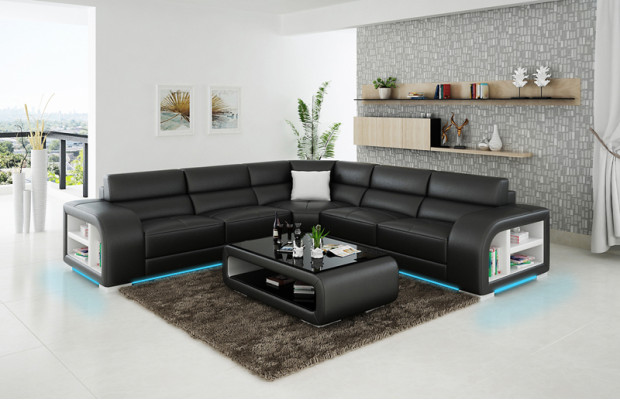 Sofá de cuero, sofá, paisaje de vida decoración moderna, rincón, sofá de esquina, conjunto de diseño.