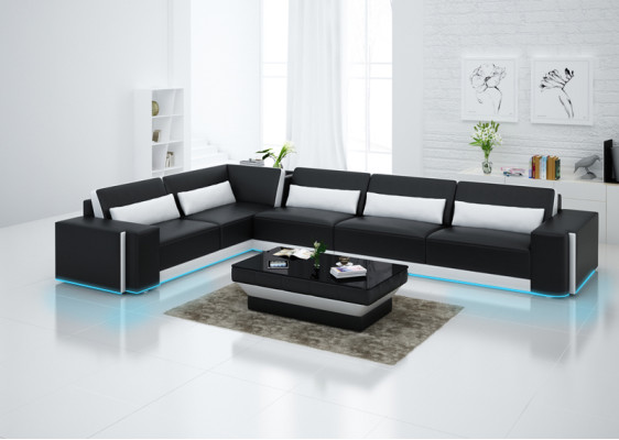 Sofá de cuero, sofá, paisaje de vida decoración moderna, rincón, sofá de esquina, conjunto de diseño.