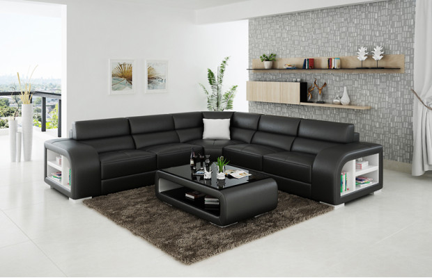 Sofá de cuero, sofá, paisaje de vida decoración moderna, rincón, sofá de esquina, conjunto de diseño.